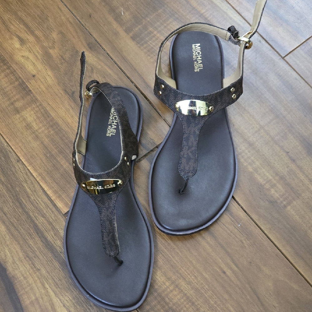 Michael Kors Dark Brown Sandals with Gold Accents - Picture 3 of 3